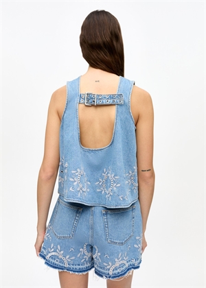 Broderie Anglaise denim top Light Blue Stone J1710 Ganni 